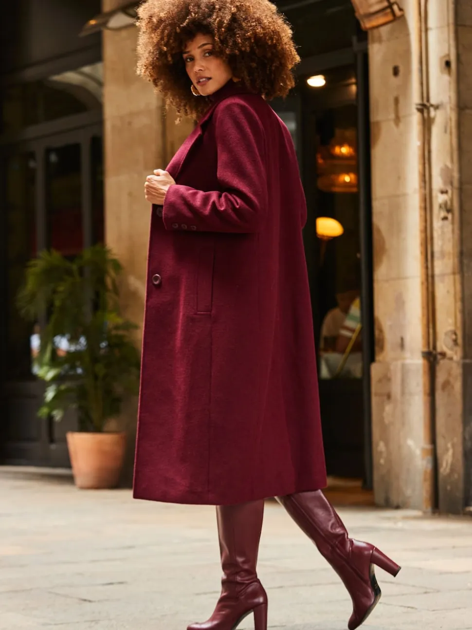 Sosandar Burgundy Red Premium Longline Wool Mix Coat
