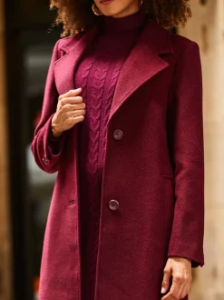 Sosandar Burgundy Red Premium Longline Wool Mix Coat