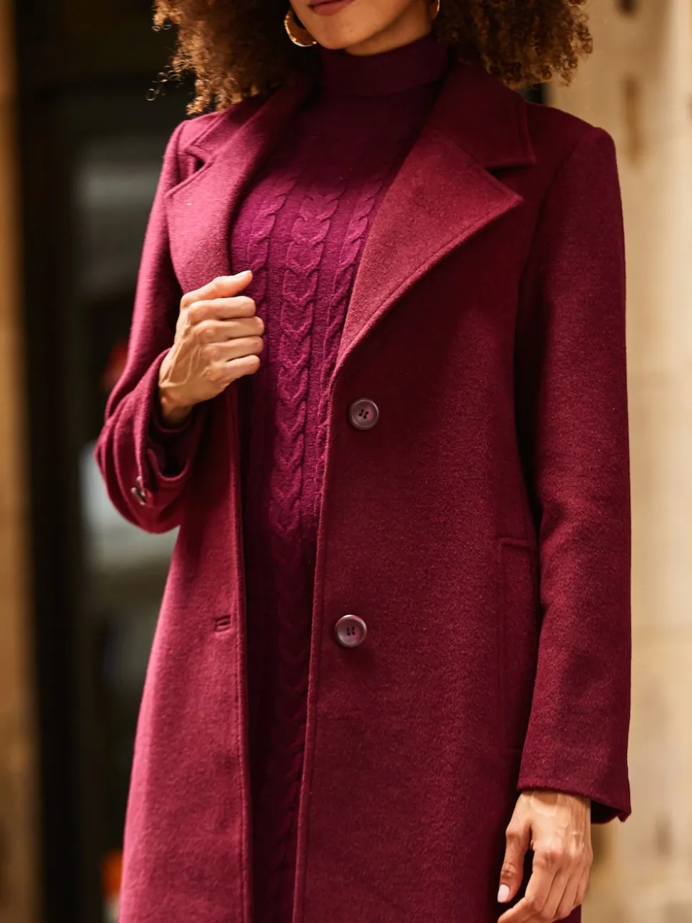 Sosandar Burgundy Red Premium Longline Wool Mix Coat