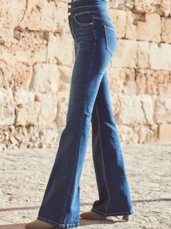 Sosandar Dark Blue Contour Waist Kick Flare Jeans