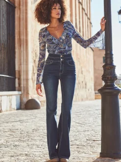 Sosandar Dark Blue Contour Waist Kick Flare Jeans