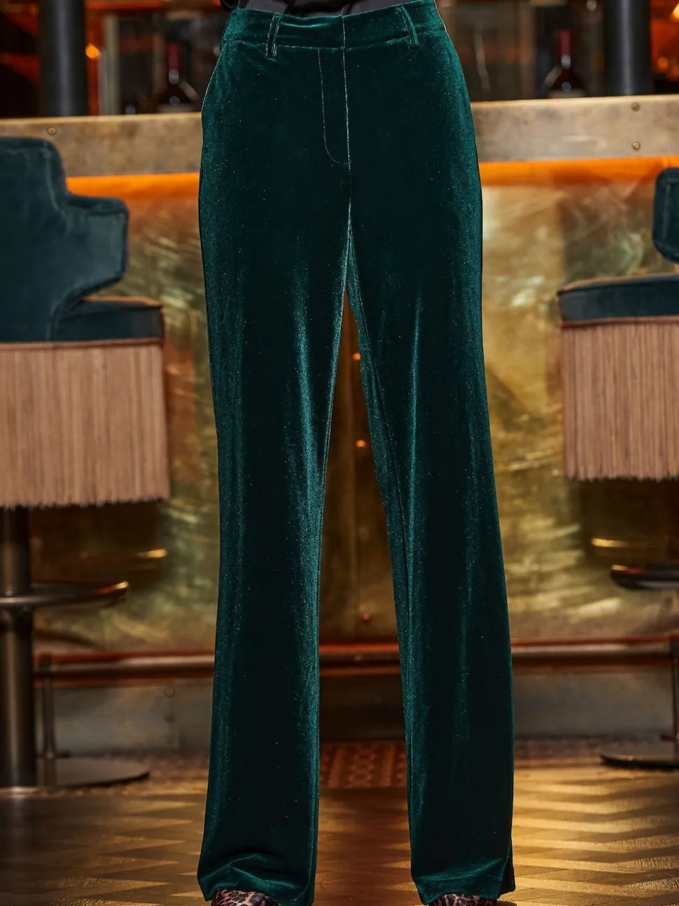 Sosandar Green Luxe Velvet Wide Leg Trousers