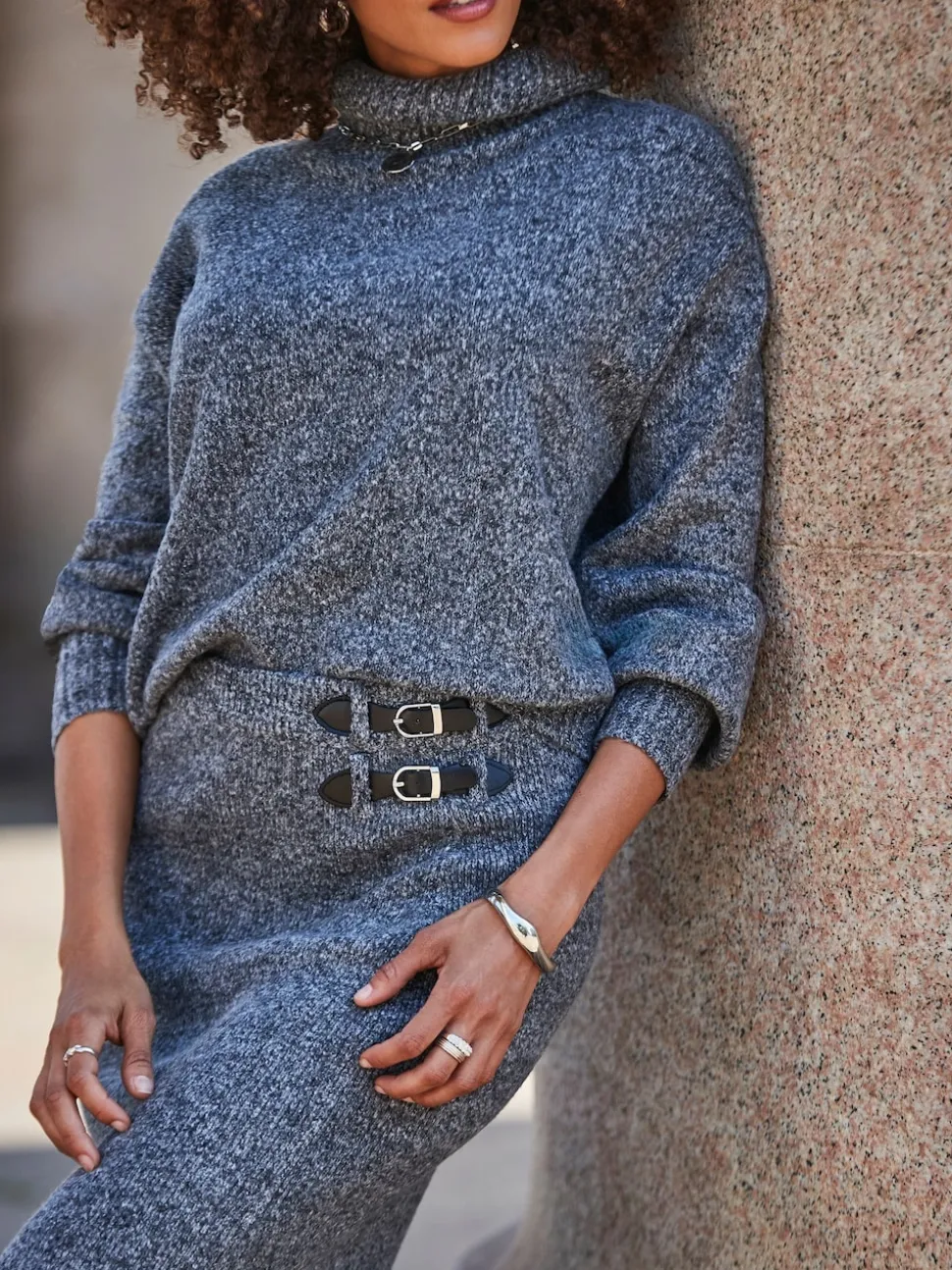 Sosandar Grey Knitted Midaxi Skirt