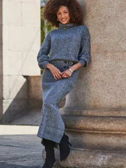 Sosandar Grey Knitted Midaxi Skirt
