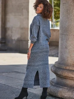 Sosandar Grey Knitted Midaxi Skirt