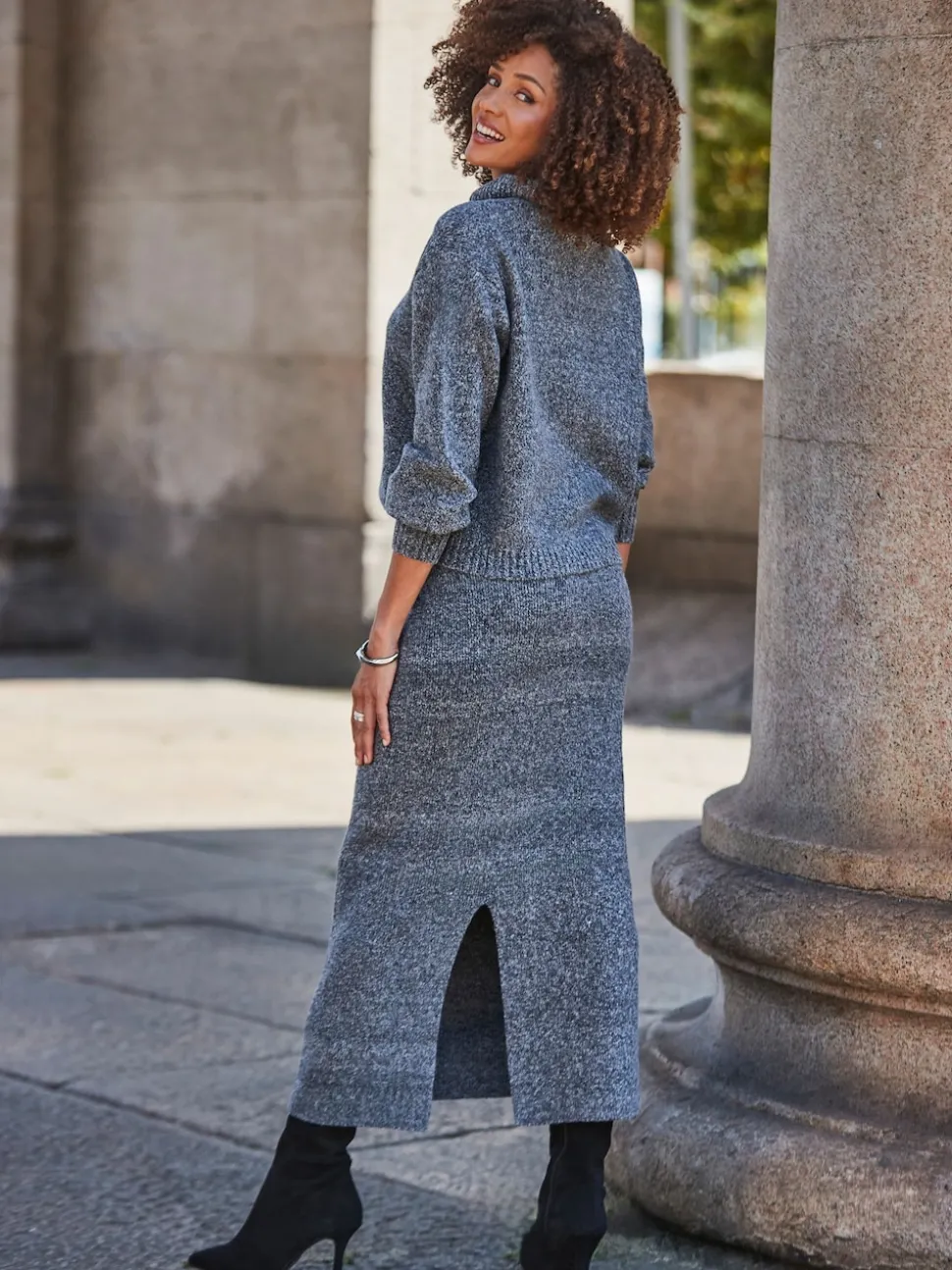 Sosandar Grey Knitted Midaxi Skirt