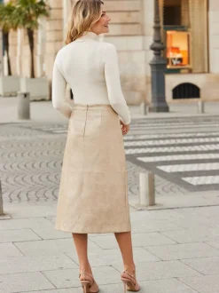 Sosandar Natural Croc Print Faux Leather A-Line Skirt