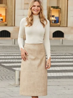 Sosandar Natural Croc Print Faux Leather A-Line Skirt