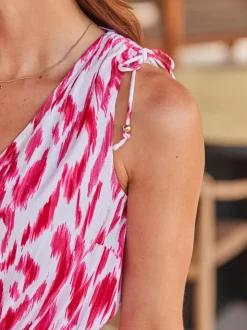 Sosandar Pink Paradise Print Tie Waist Crinkle Jumpsuit