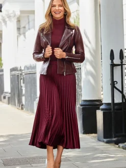 Sosandar Purple Pleated Satin Midi Skirt