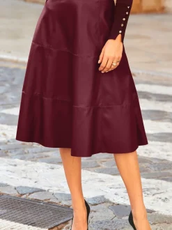 Sosandar Red Leather Look Panelled A-Line Midi Skirt