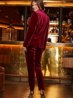 Sosandar Red Luxe Velvet Tapered Leg Trousers