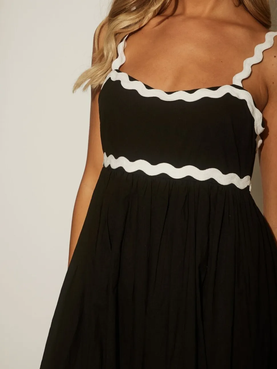 South Beach Black Monochrome Cotton Ric Rac Detail Maxi Dress
