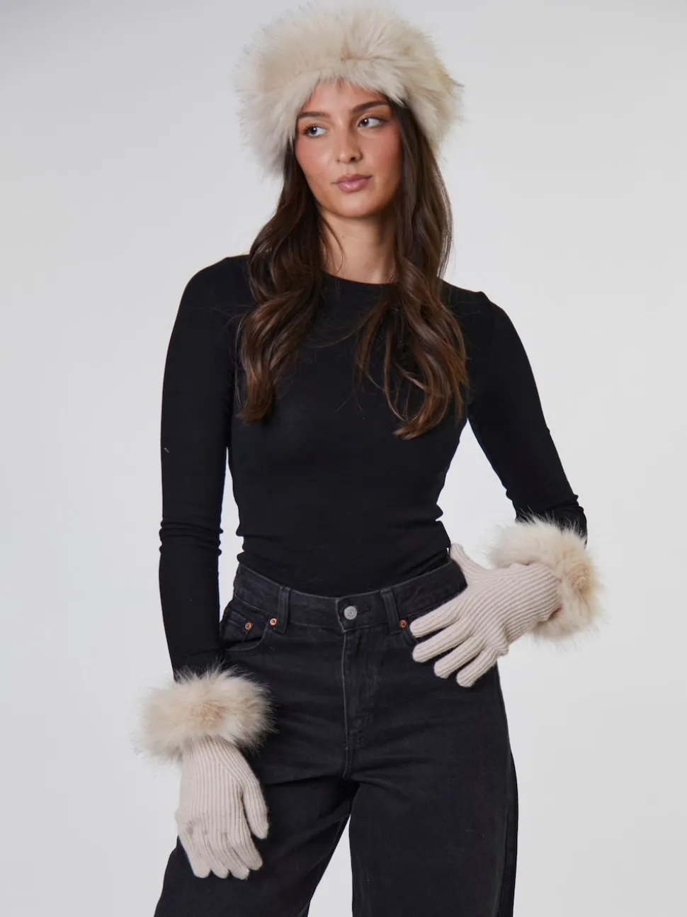 South Beach Brown Faux Fur Hat And Glove Set