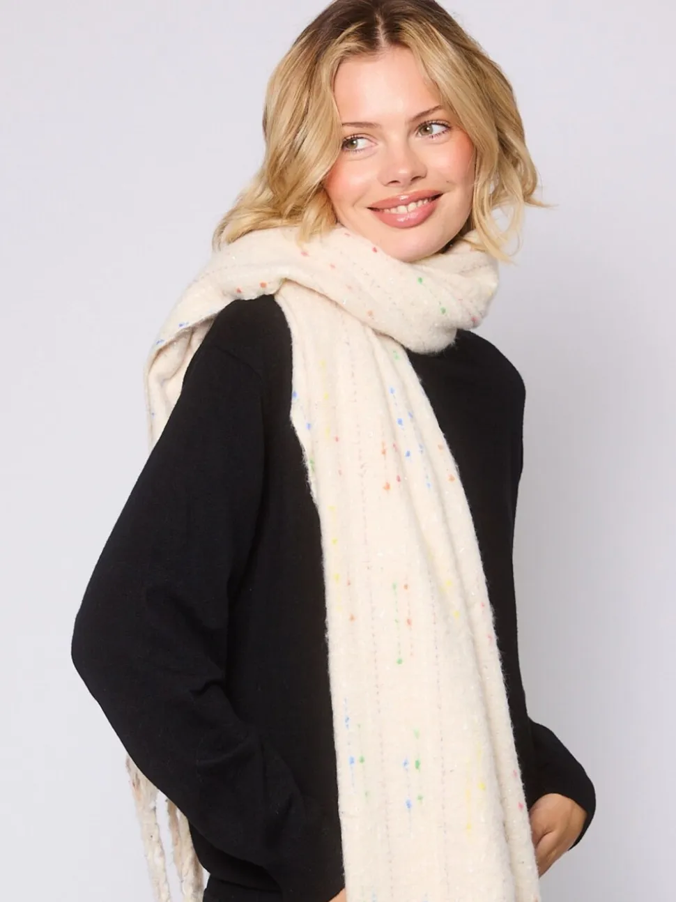 South Beach Cream Woven Thread Detail Scarf