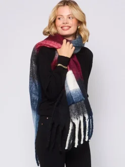 South Beach Red Fluffy Check Scarf with Pocket
