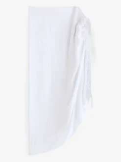South Beach White Crinkle Viscose Fringed Sarong Cover-Up