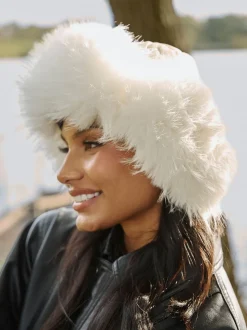 South Beach White Faux Fur Ski Trapper Hat