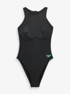 Speedo Black Racer Zip Swimsuit with Built in Swim Bra