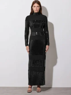 Star by Julien MacDonald Black Sequin Stripe Maxi Dress