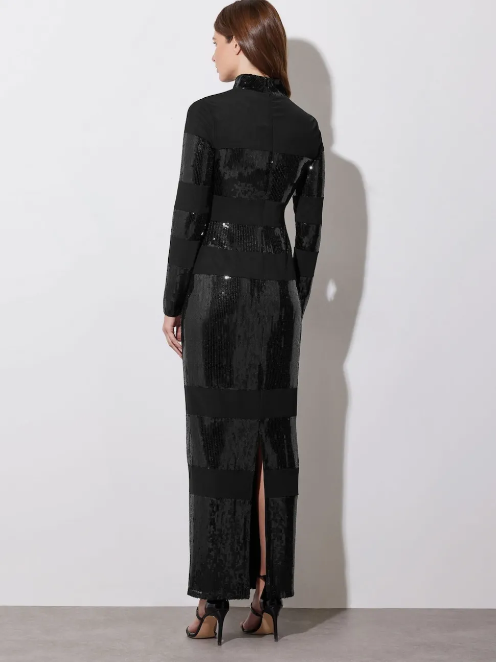Star by Julien MacDonald Black Sequin Stripe Maxi Dress