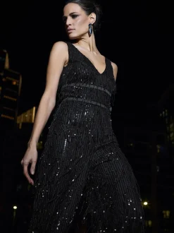 Star by Julien MacDonald Black Tassel Sequin Jumpsuit