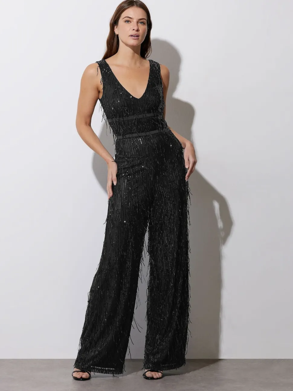Star by Julien MacDonald Black Tassel Sequin Jumpsuit