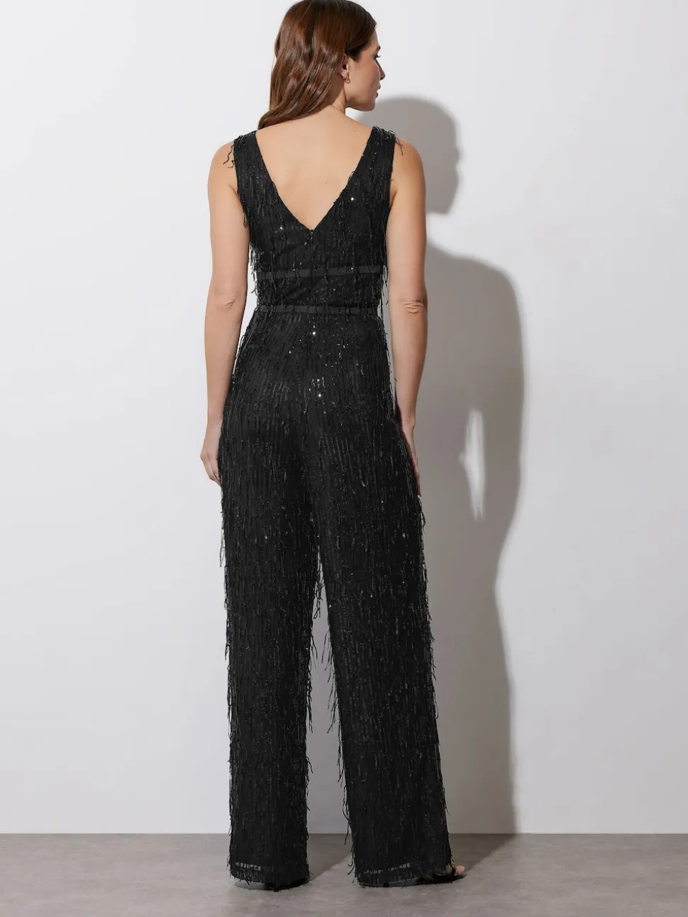 Star by Julien MacDonald Black Tassel Sequin Jumpsuit