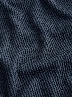 Steel Blue Crinkle Scoop Trim Tummy Control Swimsuit