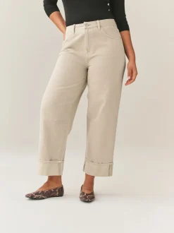 Stone Boyfriend Hourglass Wide Leg Mid Rise Turn Up Jeans