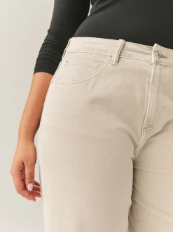 Stone Boyfriend Hourglass Wide Leg Mid Rise Turn Up Jeans