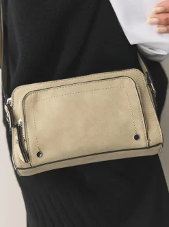 Stone Double Zip Cross-Body Faux Suede Bag