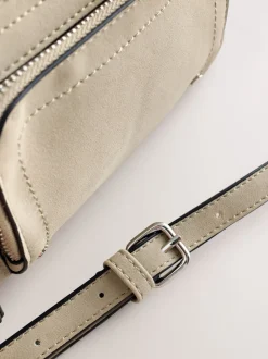 Stone Double Zip Cross-Body Faux Suede Bag