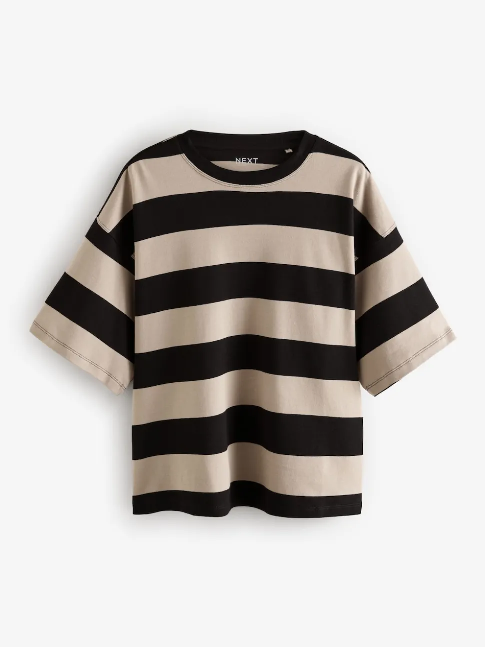 Stone Neutral Stripe Oversized Relaxed Fit Boxy Heavyweight Crew Neck T-Shirt