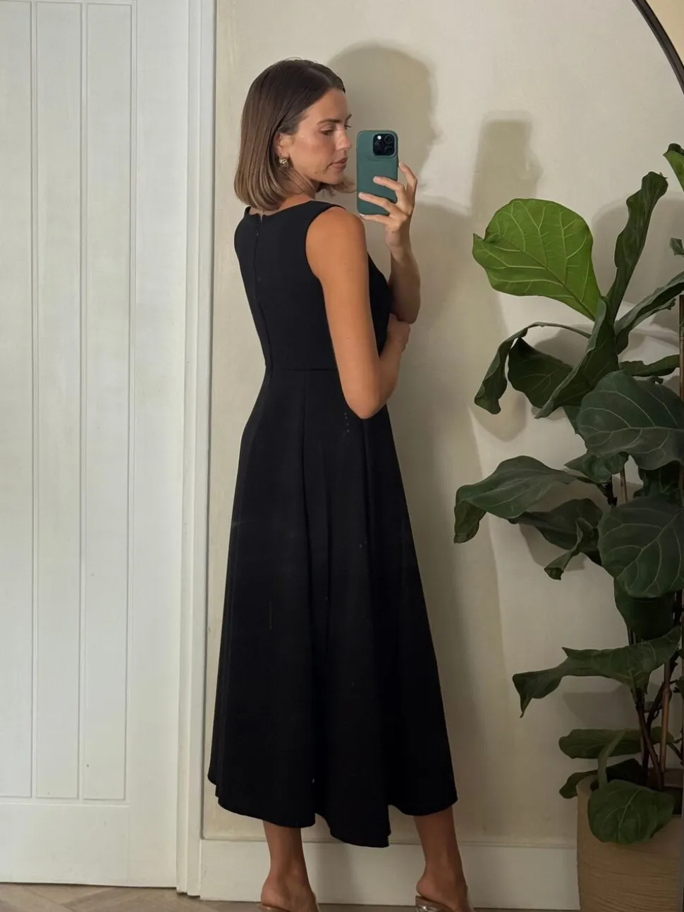 Style Cheat Black Square Neck Fit and Flare Midi Dress