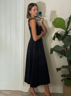 Style Cheat Black Square Neck Fit and Flare Midi Dress