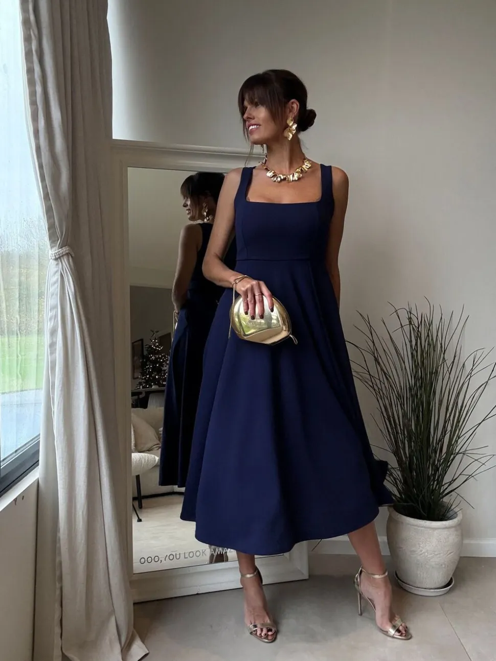 Style Cheat Blue Square Neck Fit and Flare Dress