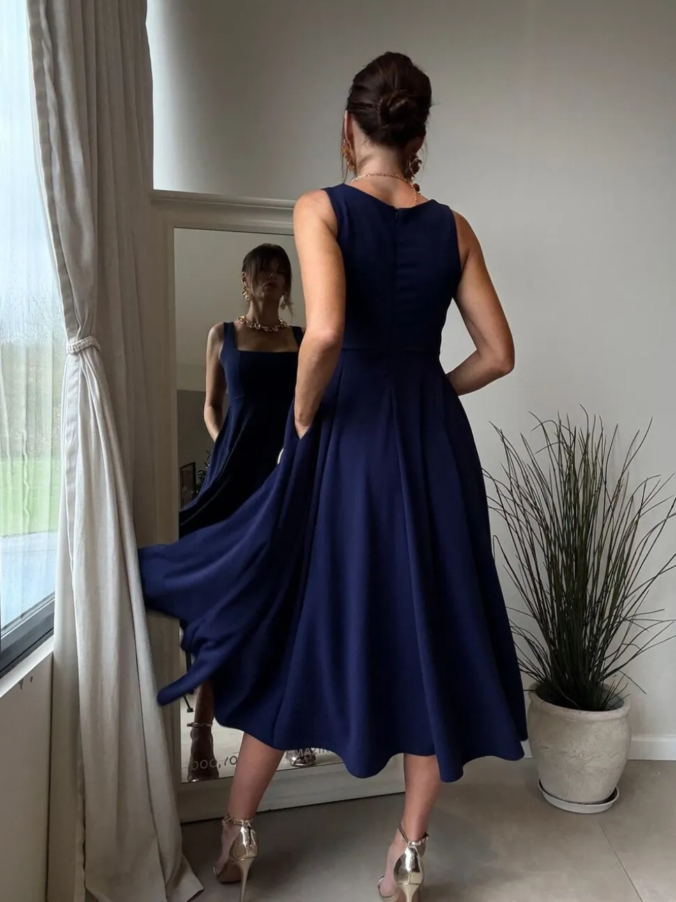 Style Cheat Blue Square Neck Fit and Flare Dress