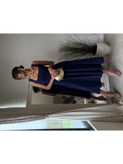 Style Cheat Blue Square Neck Fit and Flare Dress