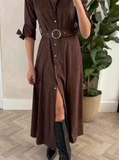 Style Cheat Brown Suedette Daphne Belted Dress