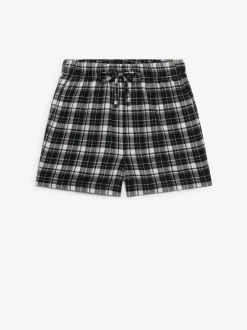 Superdry Black Ecru Check Cotton Elastic Shorts