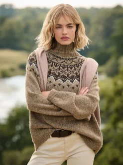 Superdry Brown Fairisle Pattern High Neck Jumper
