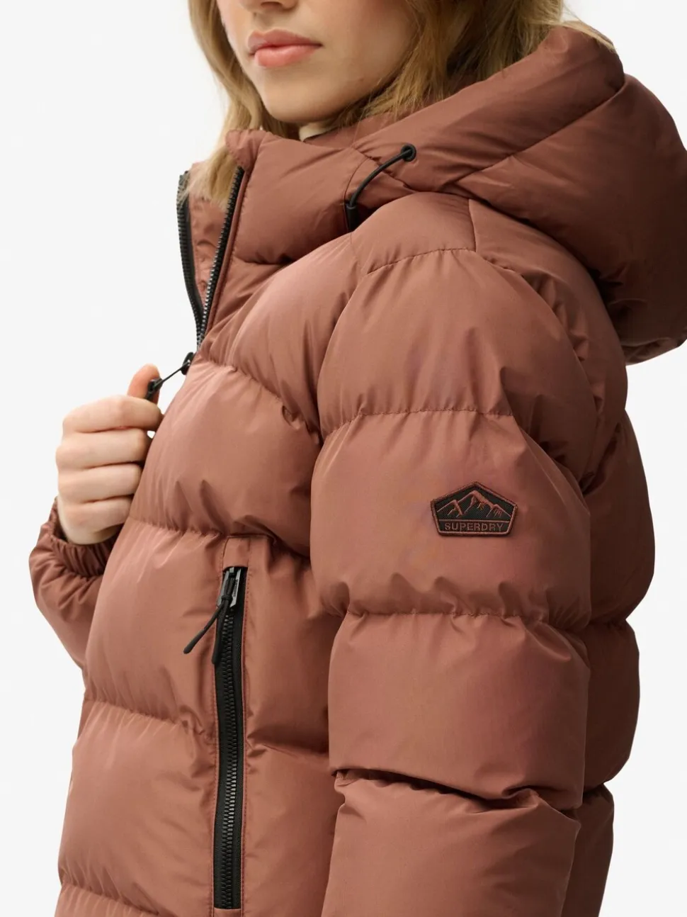 Superdry Brown Hooded Sports Puffer Jacket
