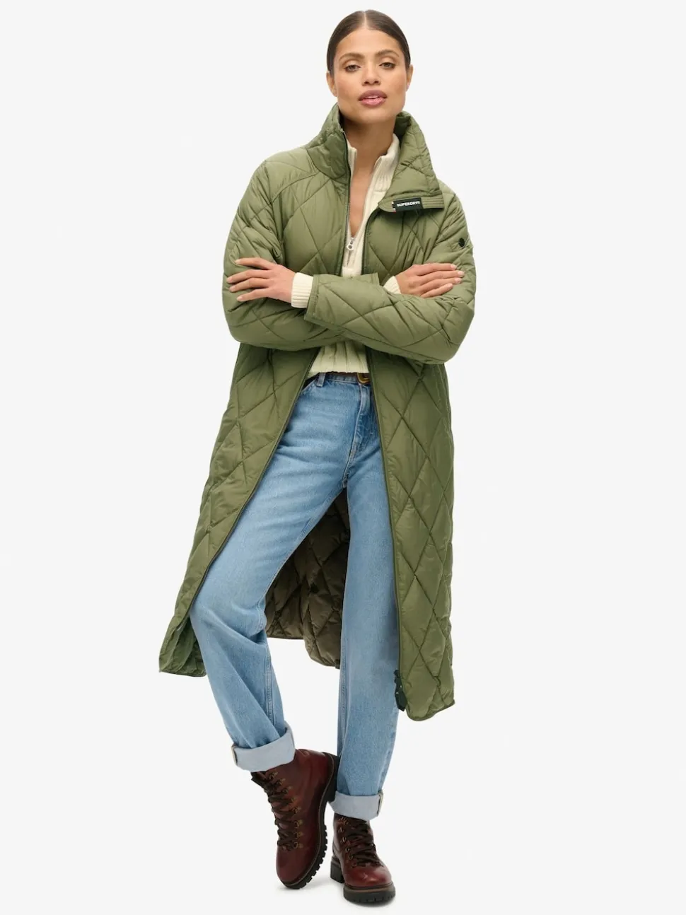 Superdry Chive Green Superlong Quilt Liner Coat