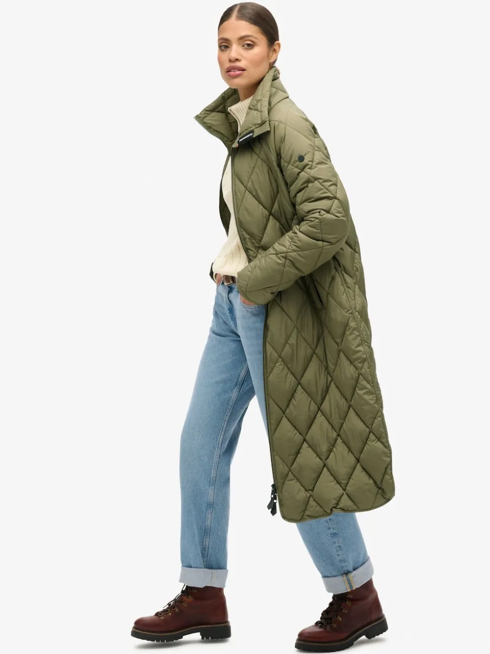 Superdry Chive Green Superlong Quilt Liner Coat