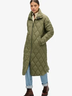 Superdry Chive Green Superlong Quilt Liner Coat