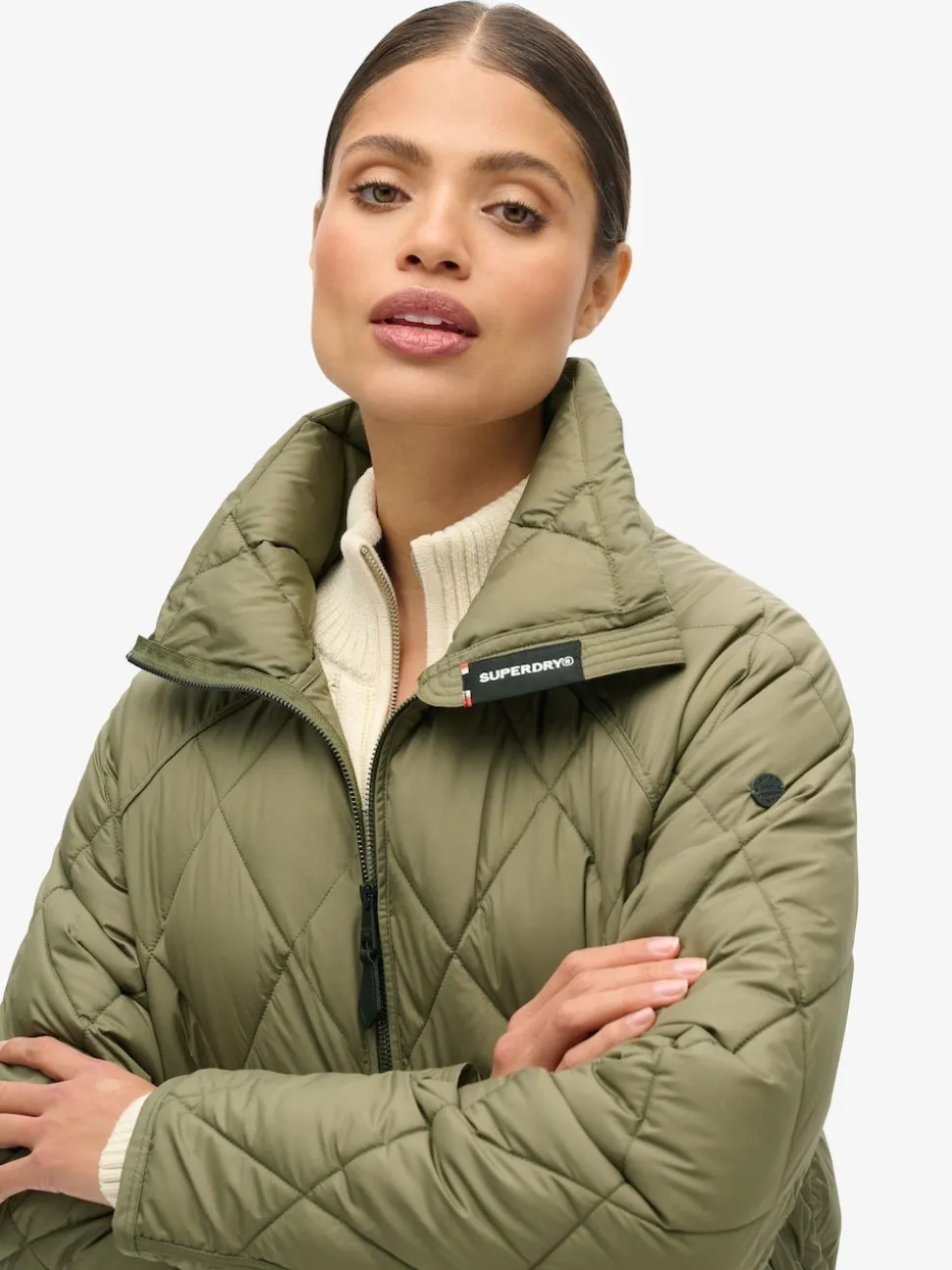 Superdry Chive Green Superlong Quilt Liner Coat