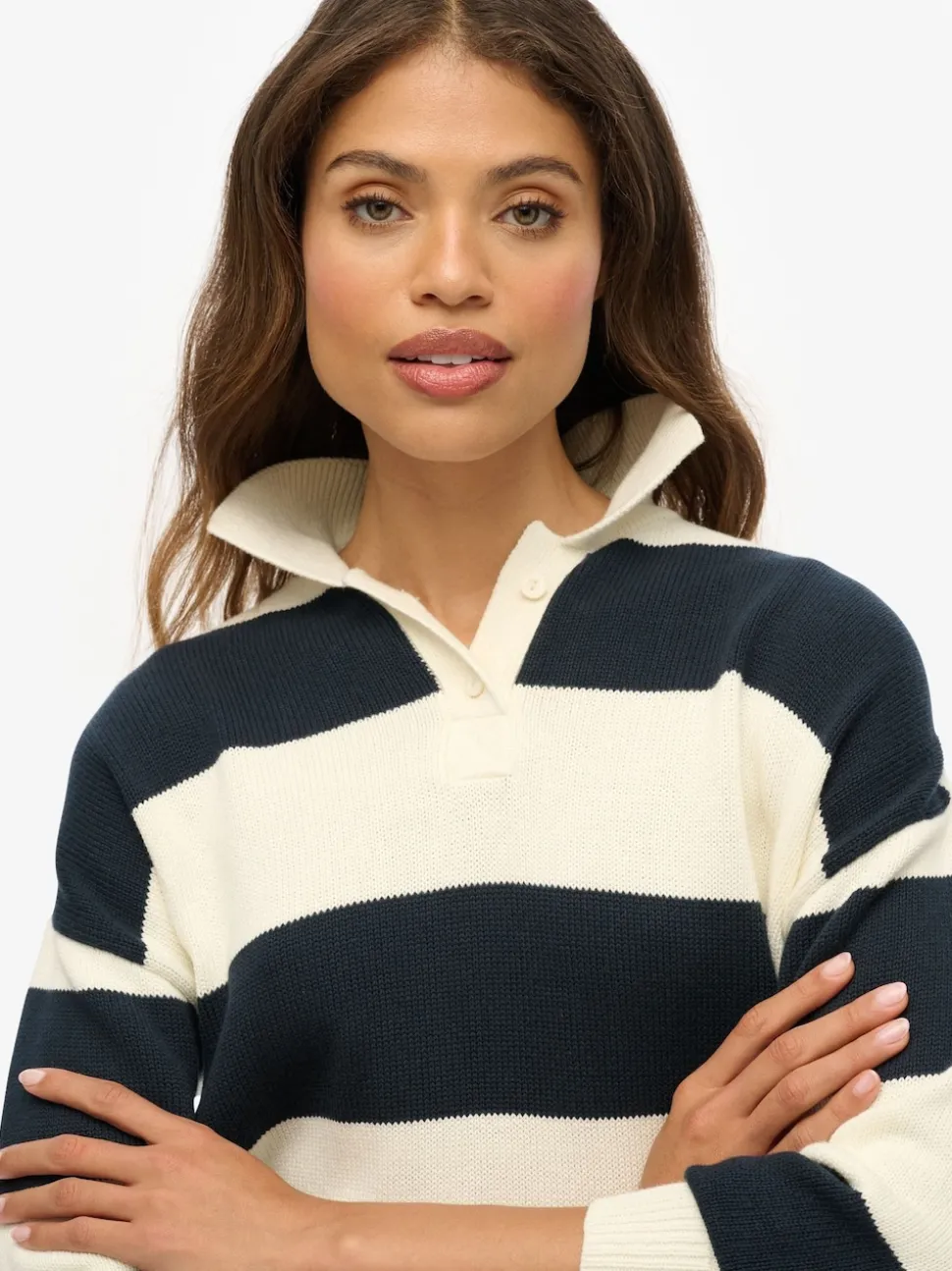 Superdry White/Blue Slouchy Striped Rugby Knitted Jumper