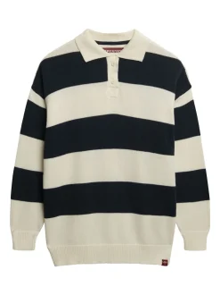 Superdry White/Blue Slouchy Striped Rugby Knitted Jumper
