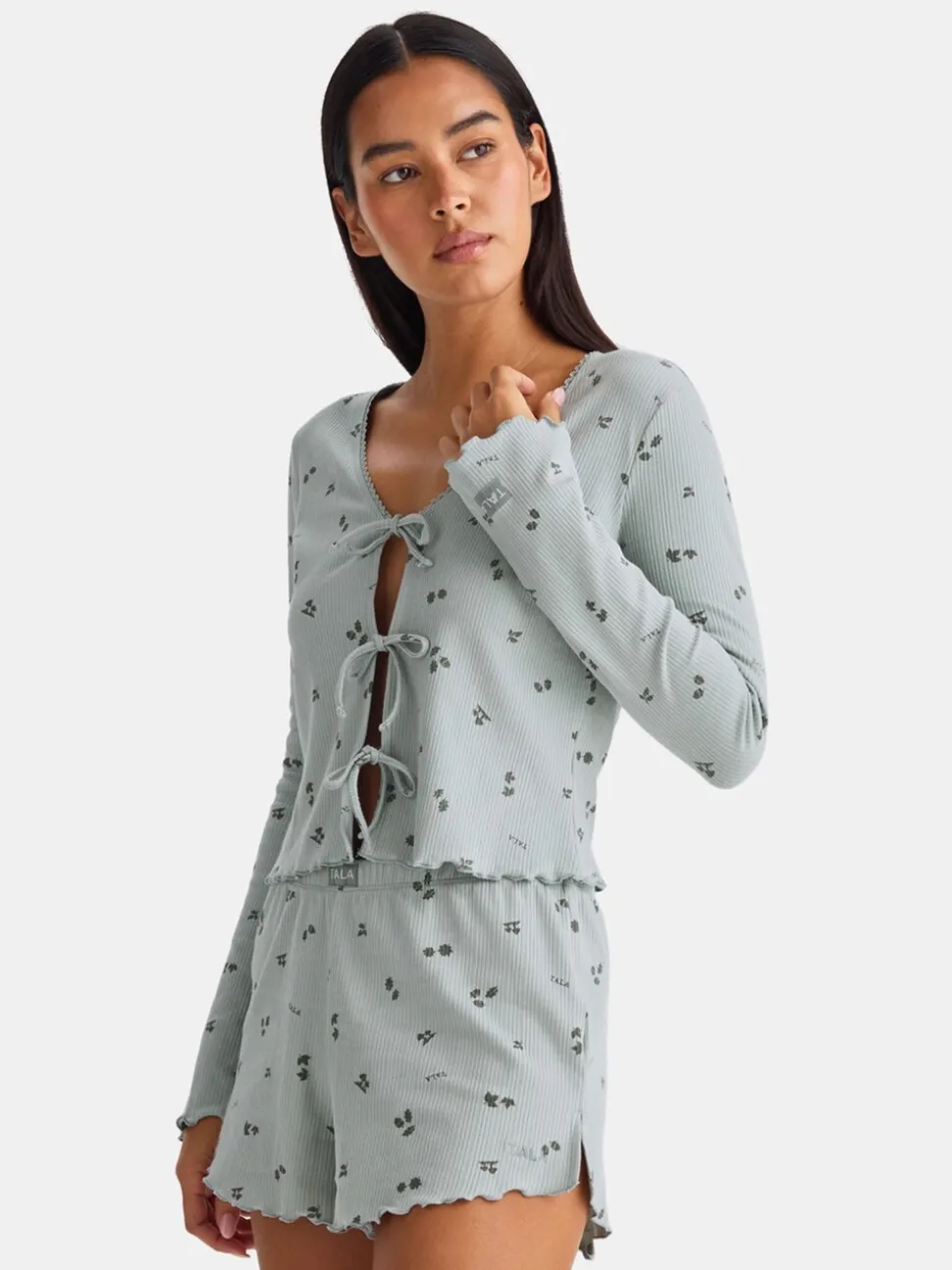 TALA Green Sleep Lounge Tie Cardigan